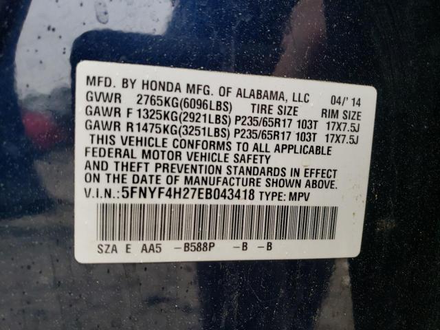 Photo 10 from auction – 2014 HONDA PILOT LX with VIN 5FNYF4H27EB043418