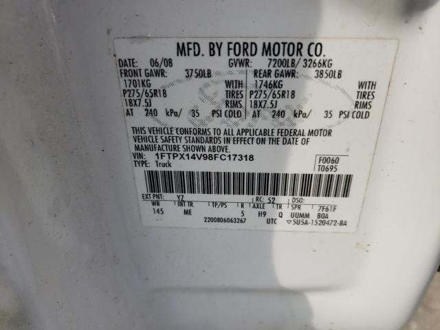 Photo 10 from auction – 2008 FORD F150 with VIN 1FTPX14V98FC17318