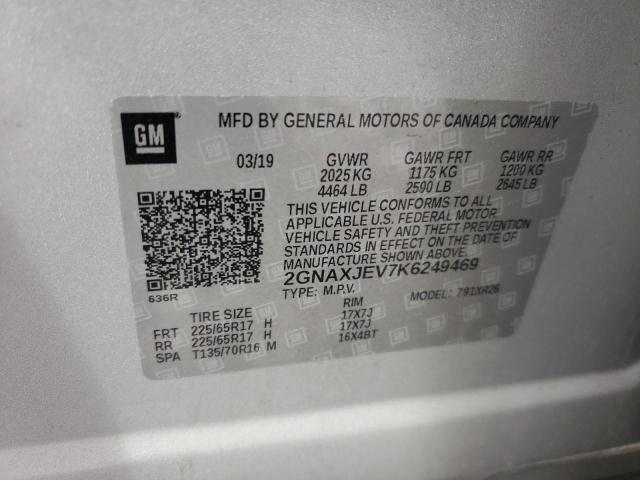 Photo 10 from auction – 2019 CHEVROLET EQUINOX LT with VIN 2GNAXJEV7K6249469