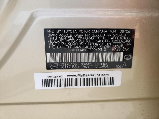 Photo 10 from auction – 2007 LEXUS ES 350 with VIN JTHBJ46G272049313