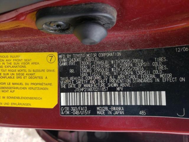 Zdjęcie 10 z aukcji – 2007 TOYOTA HIGHLANDER z VIN JTEHP21A870211857