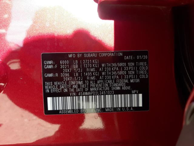 Photo 10 from auction – 2020 SUBARU ASCENT LIM with VIN 4S4WMAPD2L3451023