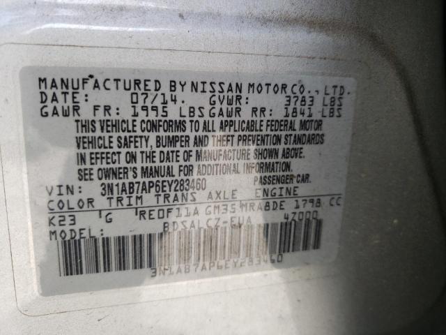 Photo 10 from auction – 2014 NISSAN SENTRA with VIN 3N1AB7AP6EY283460