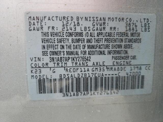 Photo 10 from auction – 2019 NISSAN SENTRA S with VIN 3N1AB7AP1KY276542