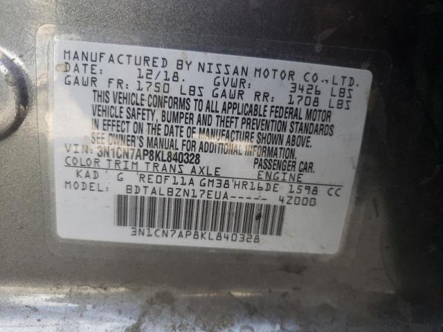 Photo 10 from auction – 2019 NISSAN VERSA S with VIN 3N1CN7AP8KL840328