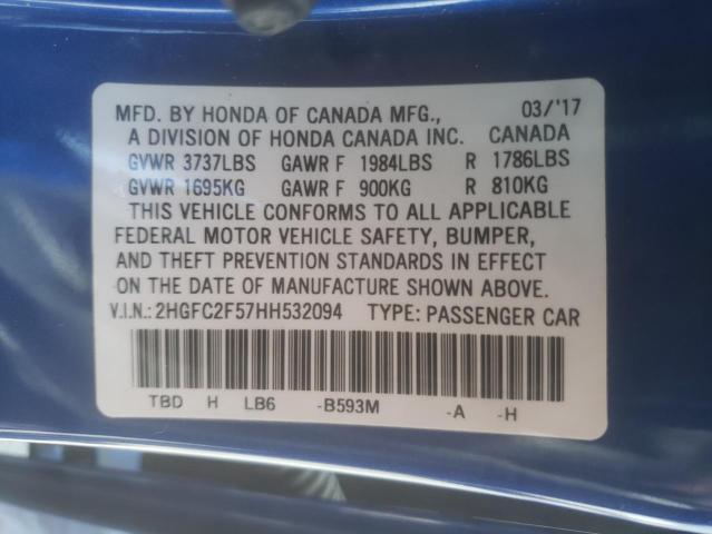 Photo 10 from auction – 2017 HONDA CIVIC LX with VIN 2HGFC2F57HH532094