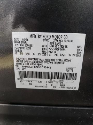 Photo 10 from auction – 2016 FORD EXPLORER L with VIN 1FM5K7F87GGD10942