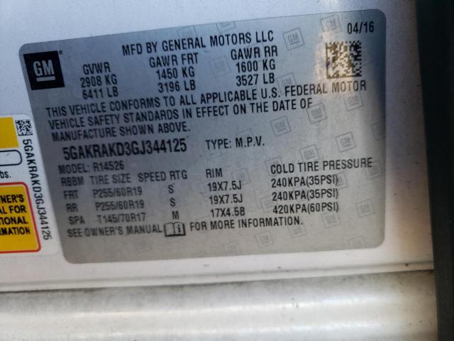 Photo 10 from auction – 2016 BUICK ENCLAVE with VIN 5GAKRAKD3GJ344125