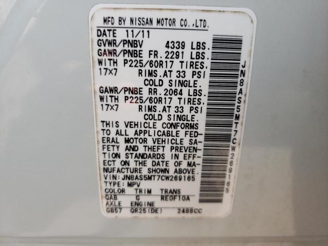 Photo 10 from auction – 2012 NISSAN ROGUE S with VIN JN8AS5MT7CW269165
