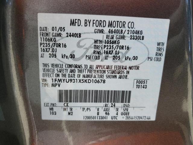 Photo 10 from auction – 2005 FORD ESCAPE XLT with VIN 1FMYU931X5KD10678