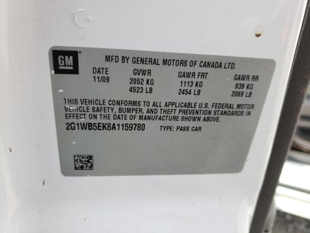 Photo 10 from auction – 2010 CHEVROLET IMPALA LT with VIN 2G1WB5EK8A1159780