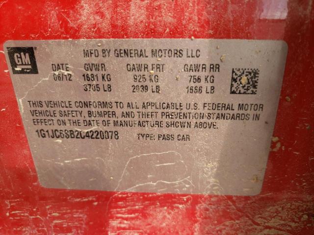 Photo 10 from auction – 2012 CHEVROLET SONIC LT with VIN 1G1JC6SB2C4220078