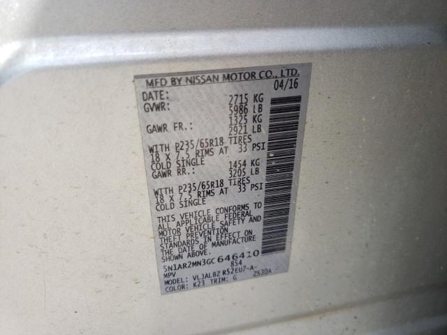 Photo 10 from auction – 2016 NISSAN PATHFINDER with VIN 5N1AR2MN3GC646410