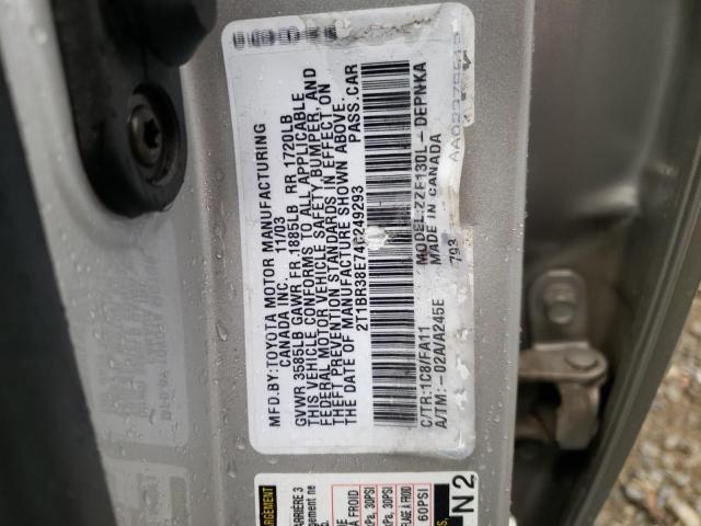 Photo 10 from auction – 2004 TOYOTA COROLLA CE with VIN 2T1BR38E74C249293