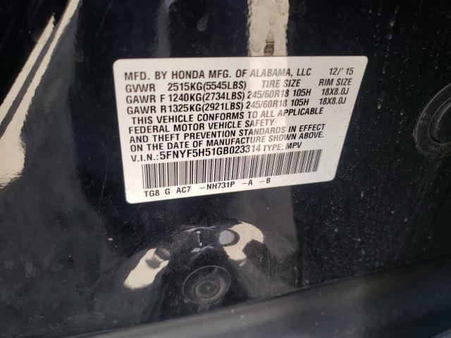 Photo 10 from auction – 2016 HONDA PILOT EXL with VIN 5FNYF5H51GB023314