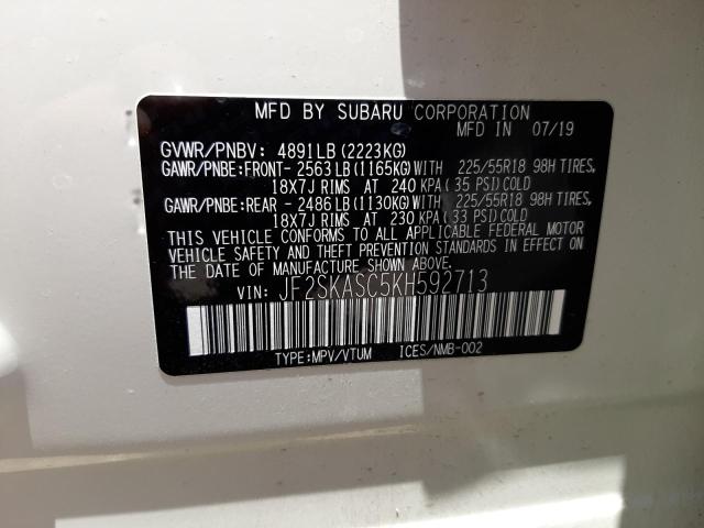 Photo 10 from auction – 2019 SUBARU FORESTER L with VIN JF2SKASC5KH592713