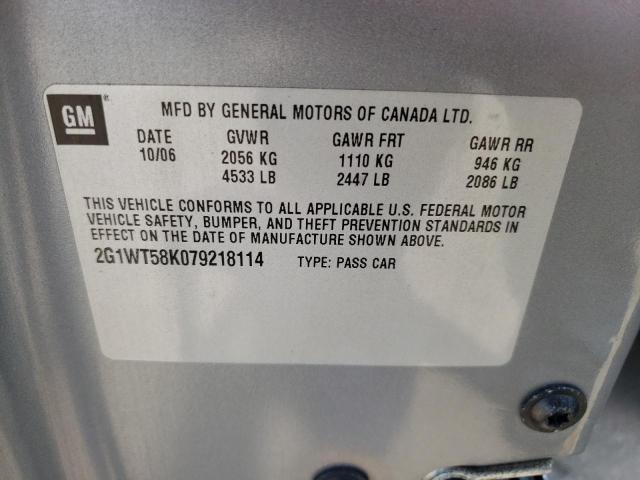 Photo 10 from auction – 2007 CHEVROLET IMPALA LT with VIN 2G1WT58K079218114