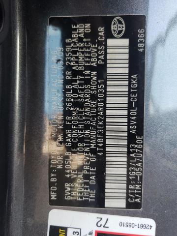 Foto 10 de la subasta – 2010 TOYOTA CAMRY BASE con VIN 4T4BF3EK2AR010351