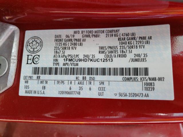 Photo 10 from auction – 2019 FORD ESCAPE SEL with VIN 1FMCU9HD7KUC12513