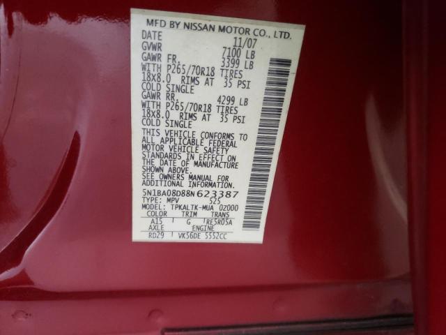 Photo 10 from auction – 2008 NISSAN ARMADA SE with VIN 5N1BA08D88N623387