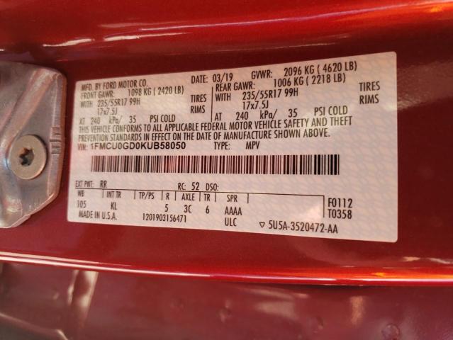 Photo 10 from auction – 2019 FORD ESCAPE SE with VIN 1FMCU0GD0KUB58050