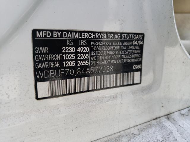 Photo 10 from auction – 2004 MERCEDES-BENZ E 500 with VIN WDBUF70J84A572028