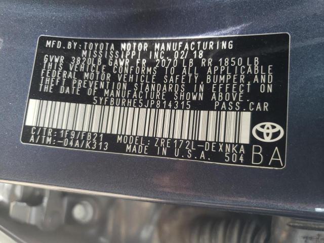 Photo 10 from auction – 2018 TOYOTA COROLLA L with VIN 5YFBURHE5JP814315
