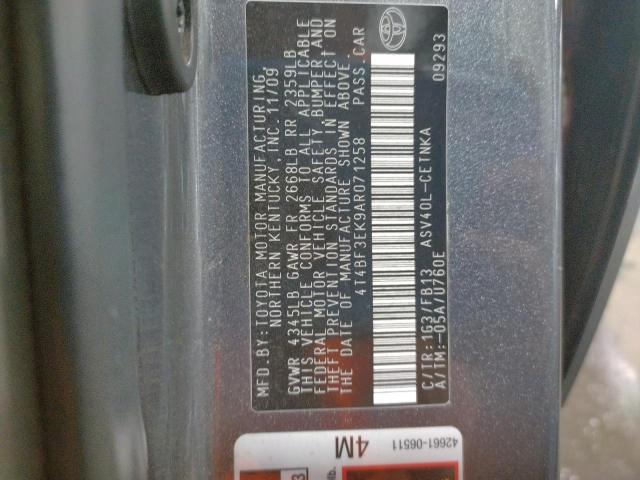 Photo 10 from auction – 2010 TOYOTA CAMRY BASE with VIN 4T4BF3EK9AR071258