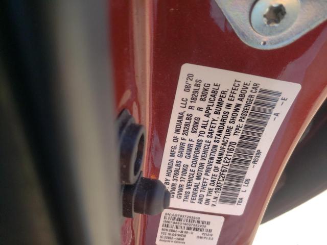 Photo 10 from auction – 2020 HONDA CIVIC LX with VIN 19XFC2F67LE211670