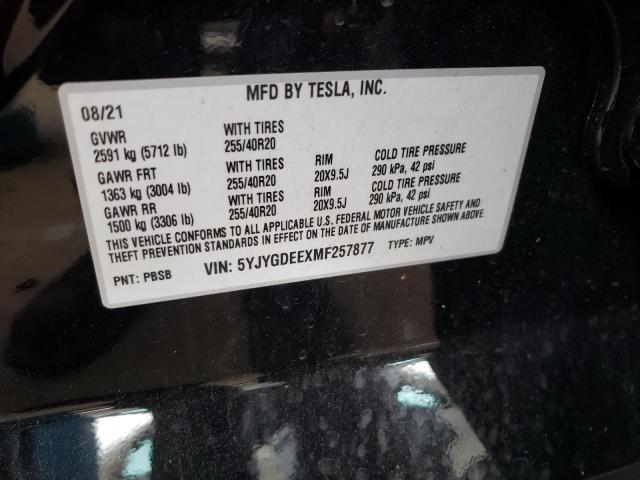 Photo 10 from auction – 2021 TESLA MODEL Y with VIN 5YJYGDEEXMF257877