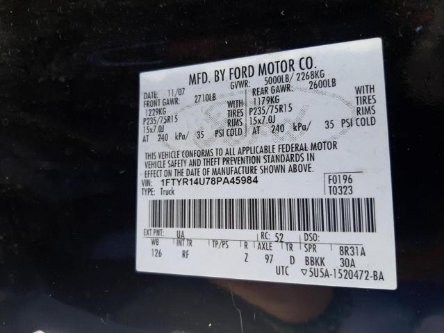 Photo 10 from auction – 2008 FORD RANGER SUP with VIN 1FTYR14U78PA45984