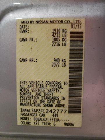 Photo 10 from auction – 2015 NISSAN ALTIMA 2.5 with VIN 1N4AL3AP2FC242777