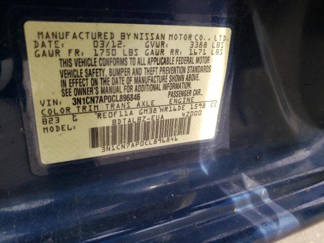 Photo 10 from auction – 2012 NISSAN VERSA S with VIN 3N1CN7AP0CL896846