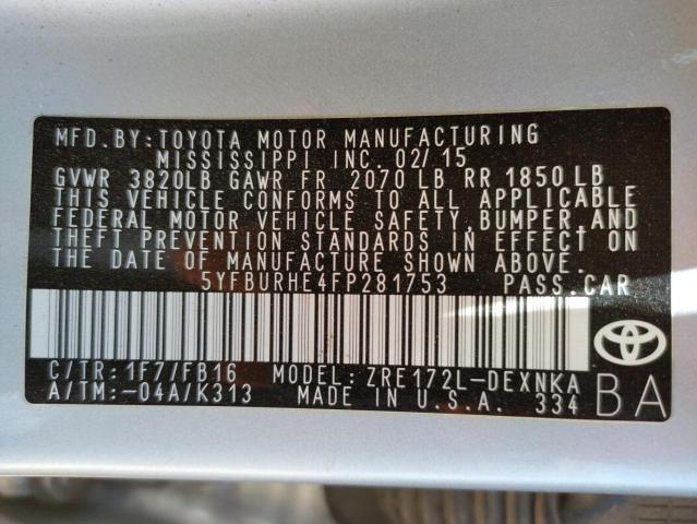 Photo 10 from auction – 2015 TOYOTA COROLLA L with VIN 5YFBURHE4FP281753