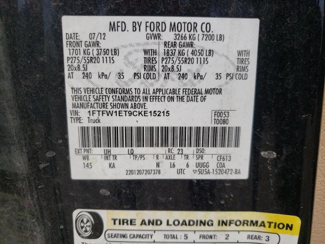 Photo 10 from auction – 2012 FORD F150 SUPER with VIN 1FTFW1ET9CKE15215