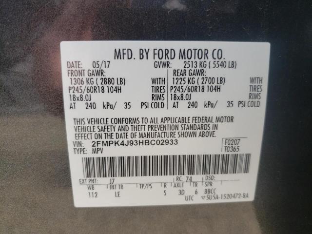 Photo 10 from auction – 2017 FORD EDGE SEL with VIN 2FMPK4J93HBC02933