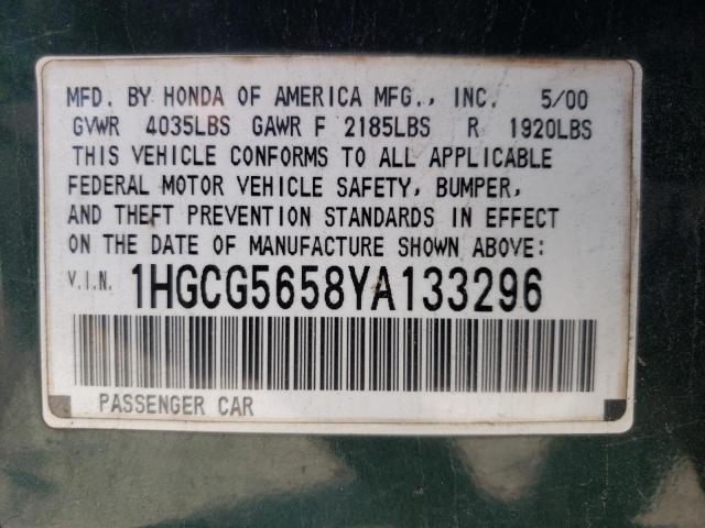 Photo 10 from auction – 2000 HONDA ACCORD with VIN 1HGCG5658YA133296