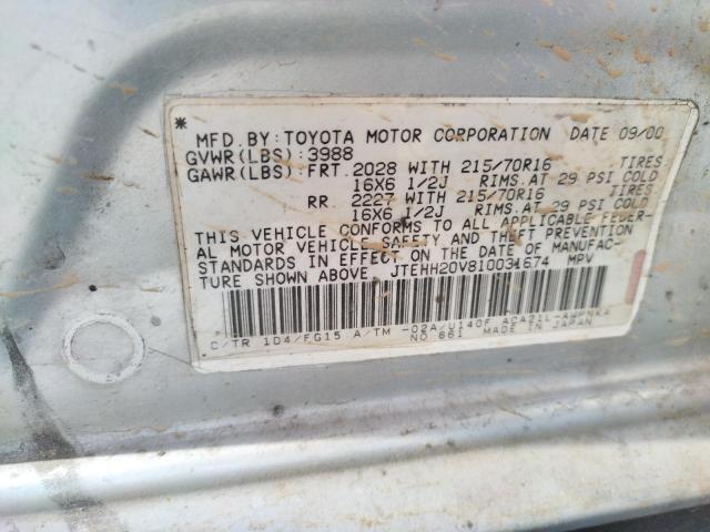 Photo 10 from auction – 2001 TOYOTA RAV4 with VIN JTEHH20V810031674