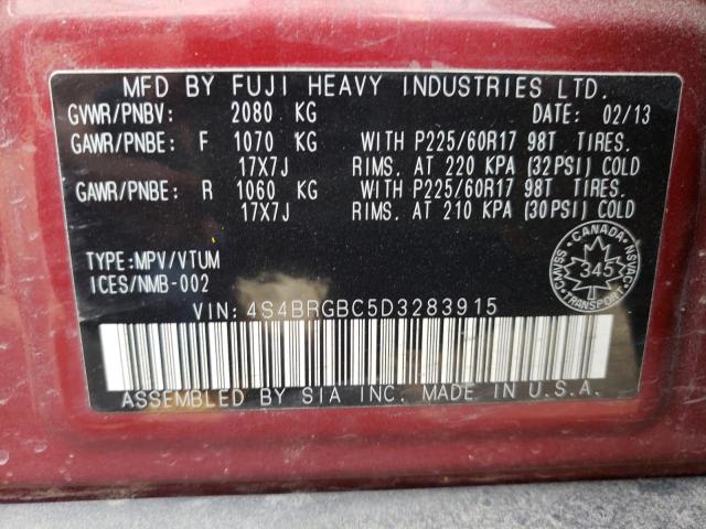 Photo 10 from auction – 2013 SUBARU OUTBACK 2. with VIN 4S4BRGBC5D3283915