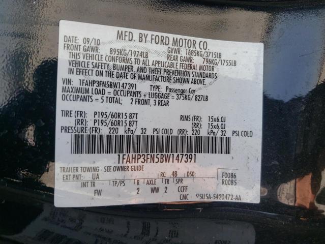 Photo 10 from auction – 2011 FORD FOCUS SE with VIN 1FAHP3FN5BW147391