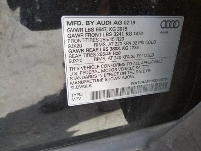 Photo 10 from auction – 2019 AUDI Q7 PRESTIG with VIN WA1VAAF70KD034782