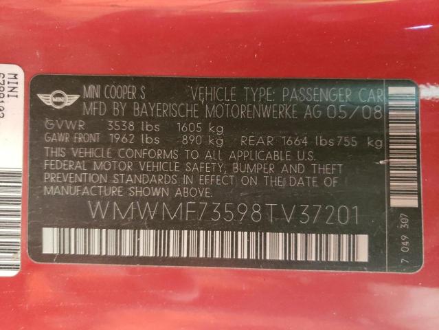 Photo 10 from auction – 2008 MINI COOPER S with VIN WMWMF73598TV37201