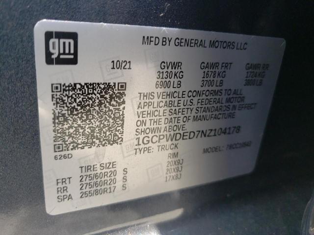 Photo 10 from auction – 2022 CHEVROLET SILVERADO with VIN 1GCPWDED7NZ104178