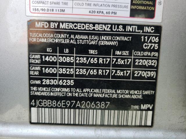 Photo 10 from auction – 2007 MERCEDES-BENZ ML 350 with VIN 4JGBB86E97A206387