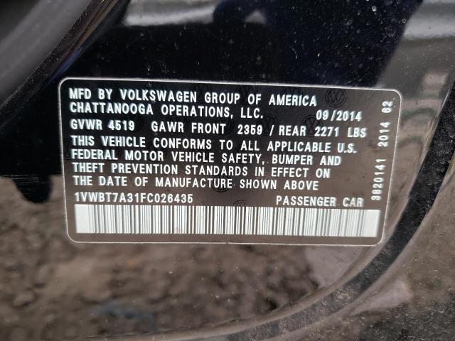 Photo 10 from auction – 2015 VOLKSWAGEN PASSAT SE with VIN 1VWBT7A31FC026435