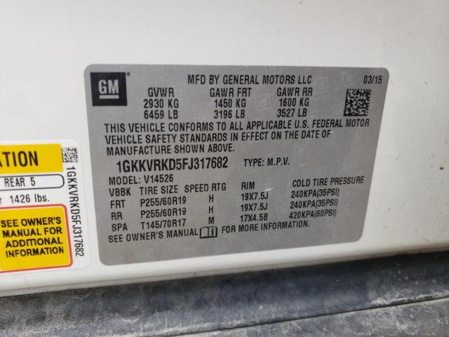 Photo 10 from auction – 2015 GMC ACADIA SLT with VIN 1GKKVRKD5FJ317682
