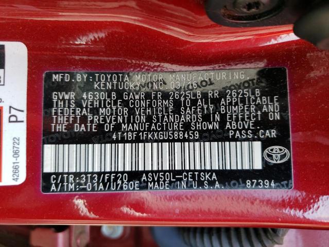 Photo 10 from auction – 2016 TOYOTA CAMRY LE with VIN 4T1BF1FKXGU588459
