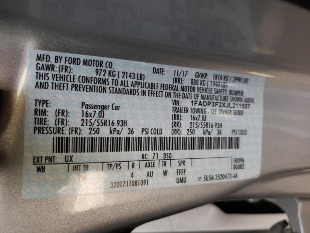Photo 10 from auction – 2018 FORD FOCUS SE with VIN 1FADP3F2XJL211557