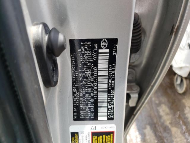 Photo 10 from auction – 2012 TOYOTA CAMRY BASE with VIN 4T1BF1FK6CU153982