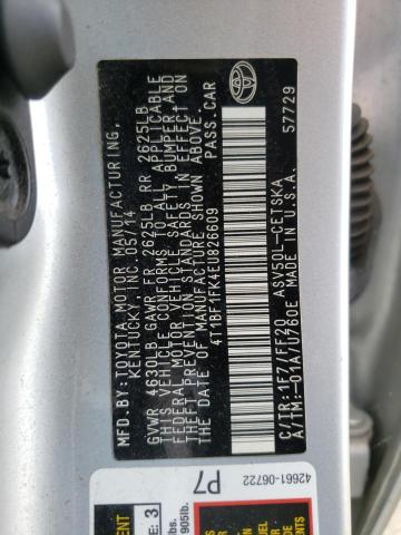 Photo 10 from auction – 2014 TOYOTA CAMREY with VIN 4T1BF1FK4EU826609